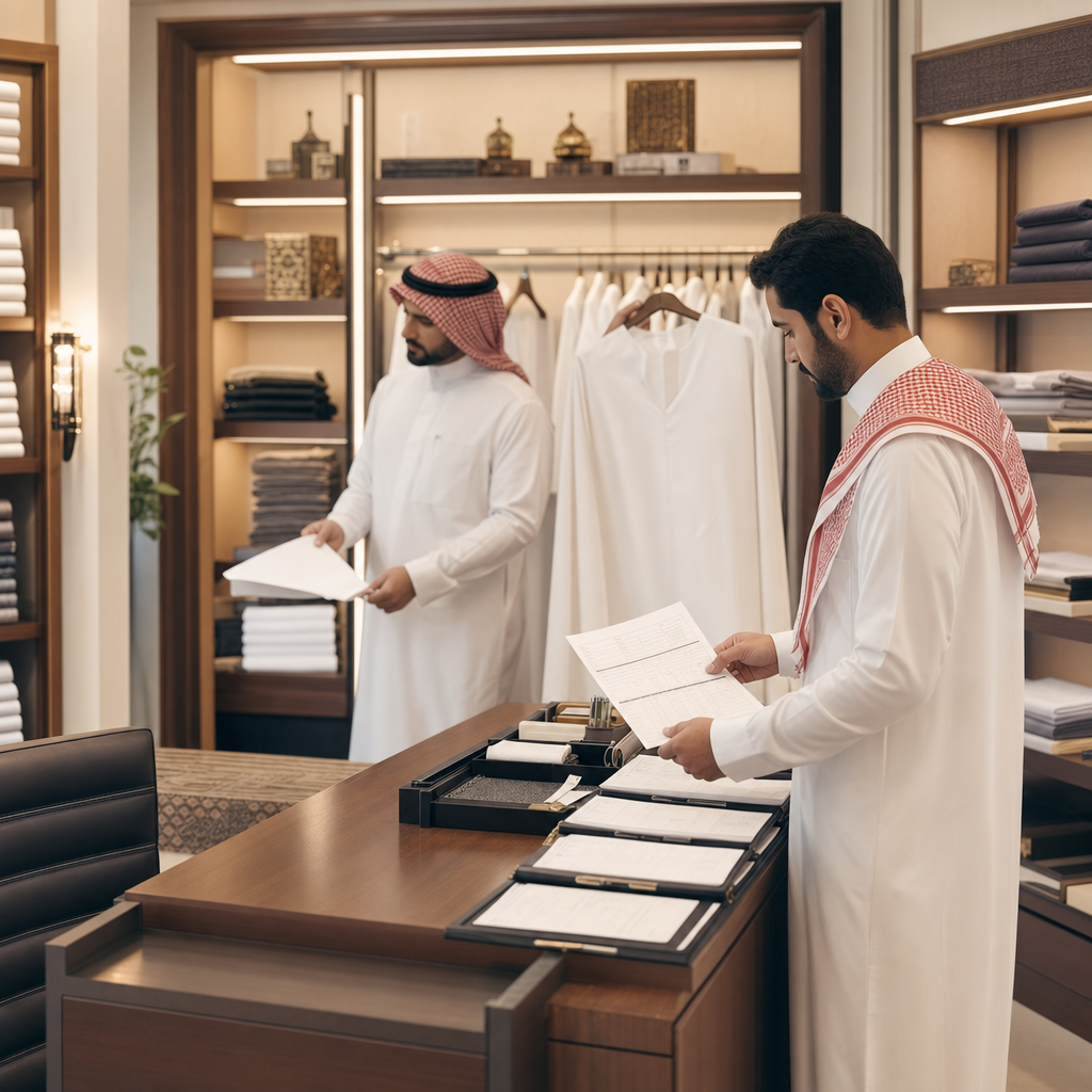 إدارة التعديلات والاستلام والتسليم في محل الثوب السعودي