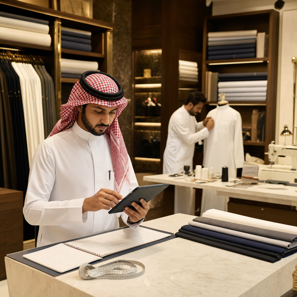 إدارة المقاسات وسجل العملاء في محل الثوب السعودي